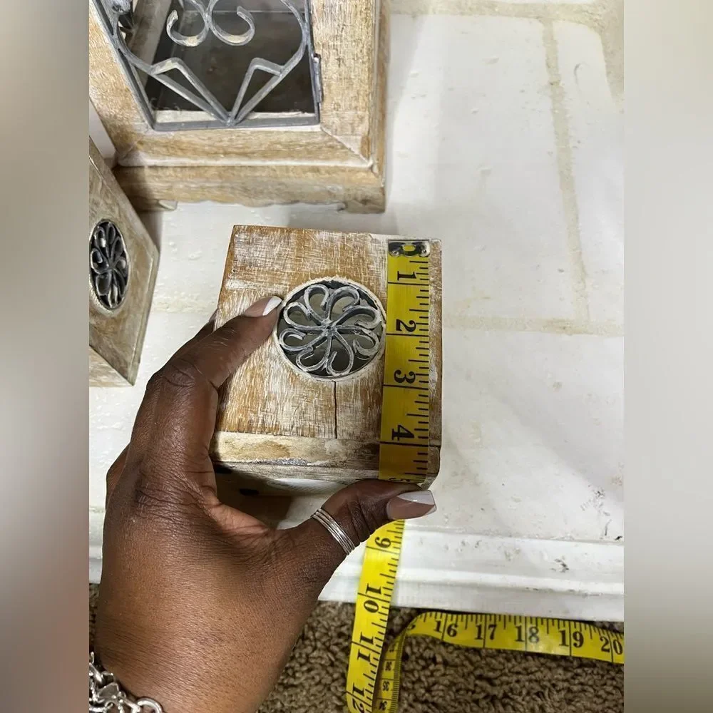 Pier 1 Imports Rustic Wooden Lantern with Metal Accents
